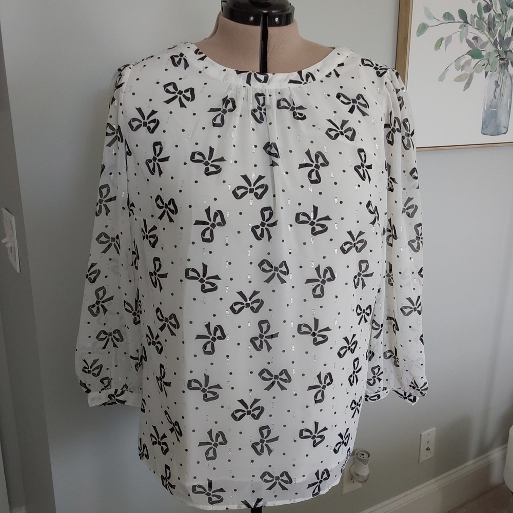 NWT Beautiful Talbots holiday blouson sleeve blouse with tie back